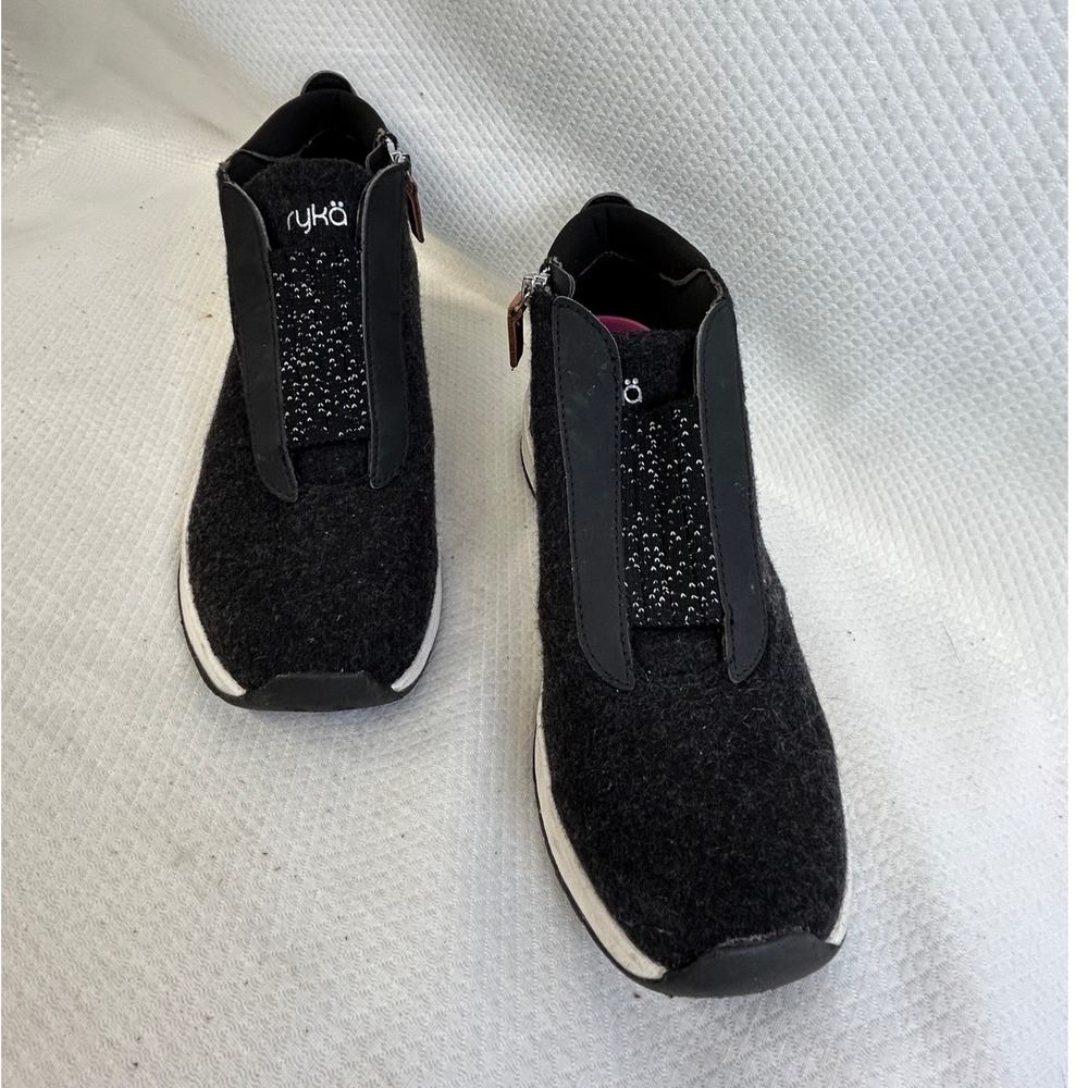 Ryka Surround Fit Womens Black Side Zip High Top Platform Wedge Sneakers 10W